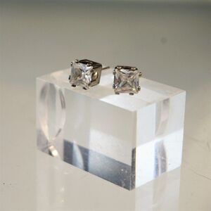 Vintage Cubic Zirconia Stud Earrings 7 mm Square Clear Unisex